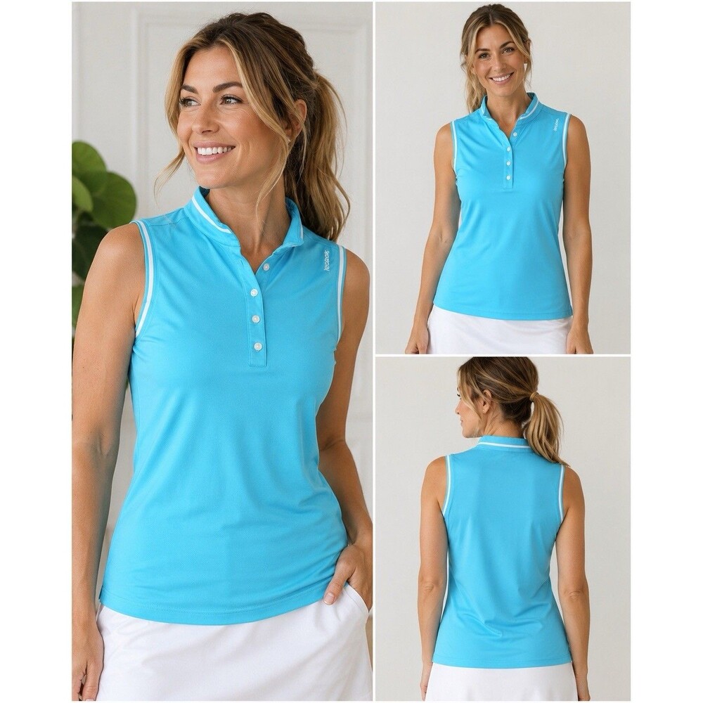 Reebok Womens Large Sleeveless Golf Polo Top Blue Athletic Tennis Activewear
